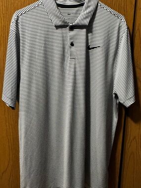 Nike Men’s Black & White Striped Golf Polo Shirt Large Dri-Fit